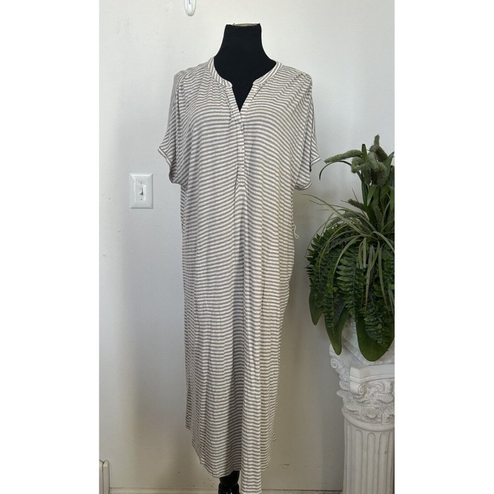 NWT Lucky Brand‎  Gray Tie Waist Button Front Henley Jersey Boho Dress Sz XL $70